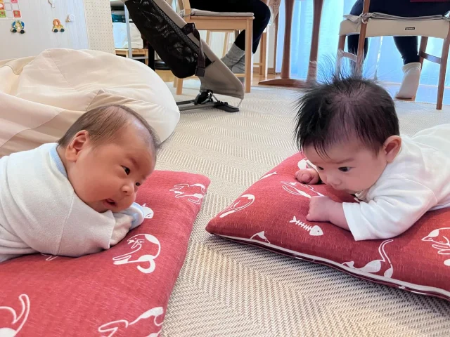 朝から２人でうつ伏せの練習☺️♪
2人で見つめ合いながら…

#野の花助産所
#助産所
#助産院
#入院分娩
#産後ケア
#母乳外来
#妊婦相談
#育児相談